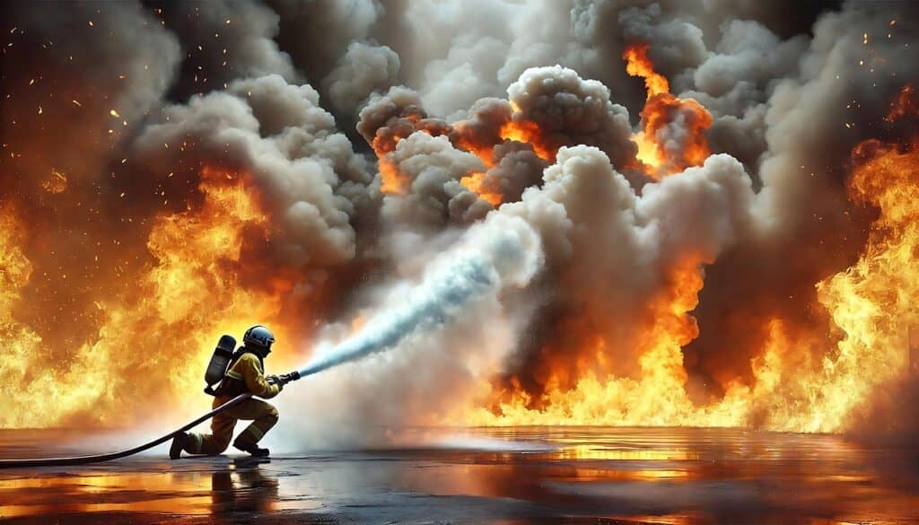 Simulación de protocolo de respuesta a emergencias industriales con equipo de seguridad.